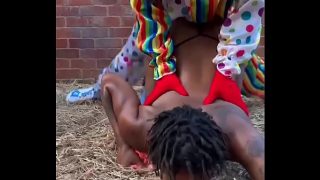 Gibby The Clown fucks ebony in a barn